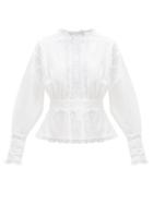 Matchesfashion.com Dolce & Gabbana - Lace-trimmed Pintucked Cotton-blend Blouse - Womens - White