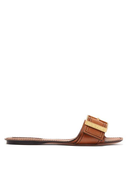 Matchesfashion.com Rochas - Square Buckle Leather Slides - Womens - Tan