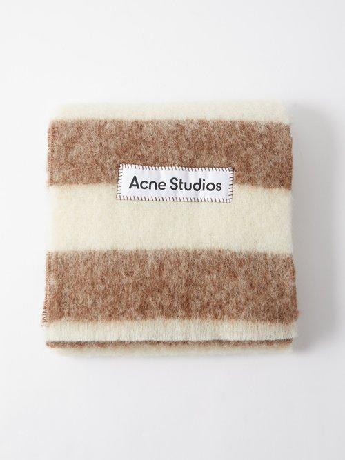 Acne Studios - Vally Breton-stripe Wool Scarf - Womens - Brown Multi
