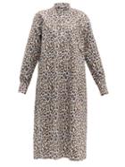 Matchesfashion.com Connolly - Mandarin Collar Leopard Print Cotton Shirtdress - Womens - Blue Multi