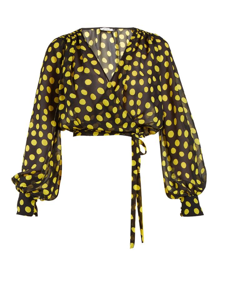 Attico Polka-dot Georgette Wrap Top