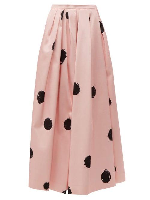 Matchesfashion.com Christopher Kane - Dot Print Cotton Blend Satin Midi Skirt - Womens - Pink
