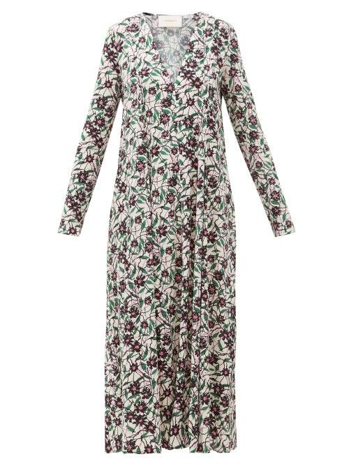 Matchesfashion.com La Doublej - Trapezio Floral-print Crepe Midi Dress - Womens - Cream Print
