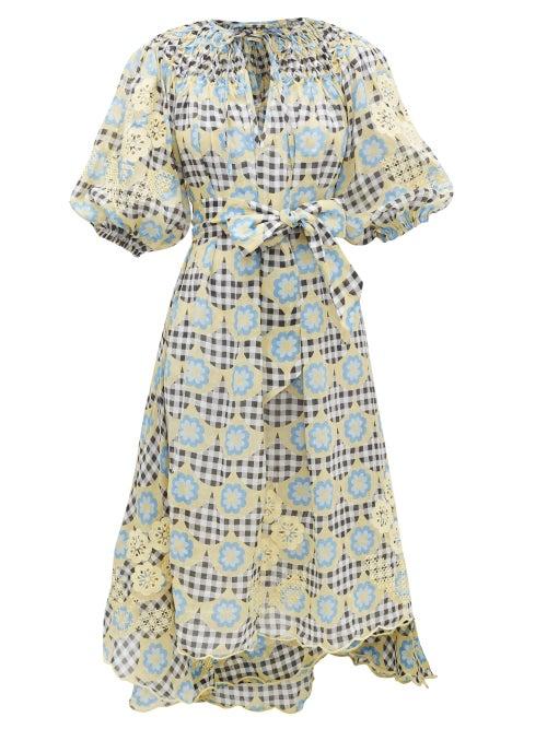 Matchesfashion.com Innika Choo - Hugh Jesmok Gingham And Floral Ramie Midi Dress - Womens - Multi