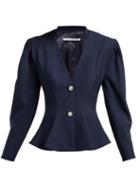Matchesfashion.com Alessandra Rich - Peplum Crystal Button Wool Blazer - Womens - Navy
