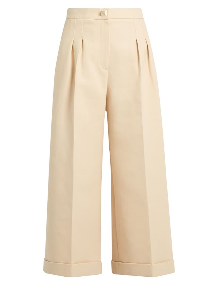 Fendi Stud-embellished Wide-leg Cropped Cotton Trousers