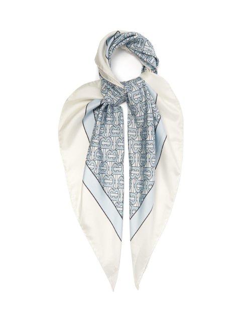 Matchesfashion.com Burberry - Monogram Print Silk Faille Scarf - Womens - Blue