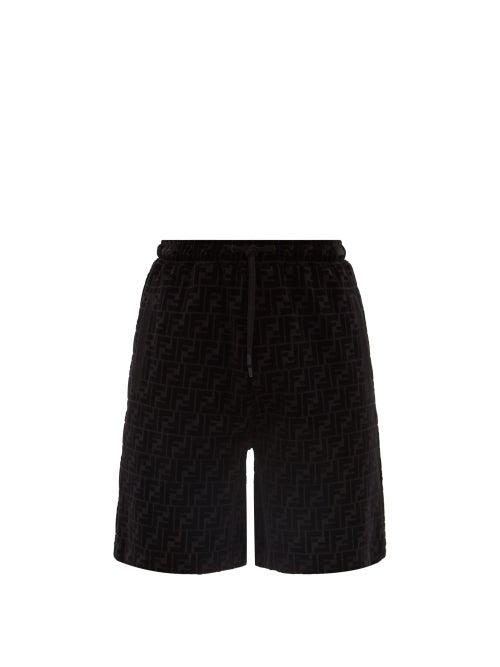 Matchesfashion.com Fendi - Ff-flocked Cotton-piqu Bermuda Shorts - Mens - Black