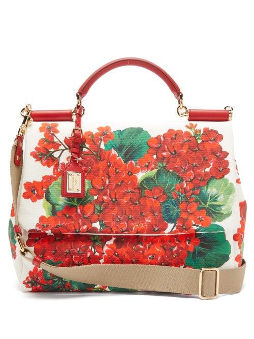 Matchesfashion.com Dolce & Gabbana - Sicily Soft Large Geranium Print Canvas Bag - Womens - Red Multi