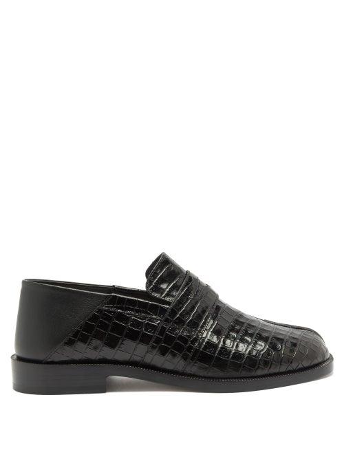Matchesfashion.com Maison Margiela - Tabi Collapsible-heel Croc-effect Leather Loafers - Womens - Black