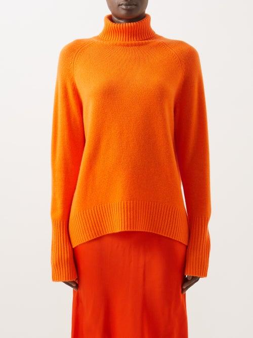 Lee Mathews - Slit-cuff Cashmere Roll-neck Sweater - Womens - Orange