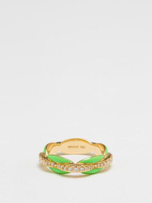 Melissa Kaye - Ada Diamond, Enamel & 18kt Gold Ring - Womens - Green Multi