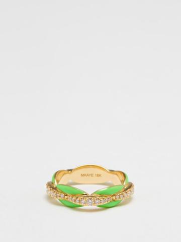 Melissa Kaye - Ada Diamond, Enamel & 18kt Gold Ring - Womens - Green Multi
