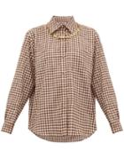 Matchesfashion.com Burberry - Chain Trim Gingham Cotton Flannel Shirt - Womens - Brown Print
