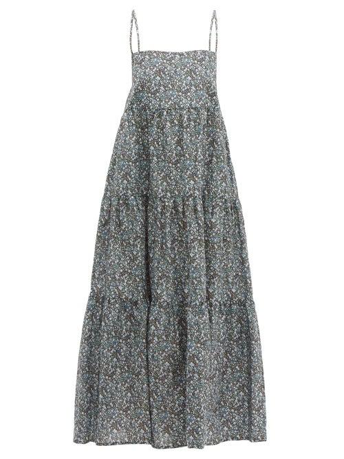 Matchesfashion.com Matteau - Tiered Floral Print Cotton Sundress - Womens - Blue Print