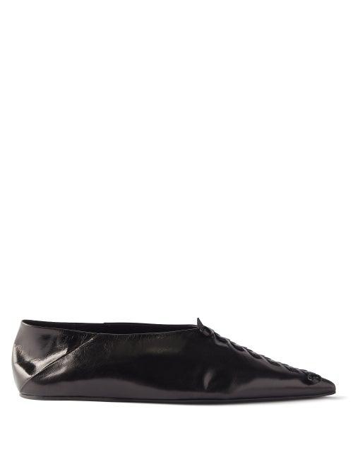 Jil Sander - Whipstitched Leather Ballet Flats - Womens - Black