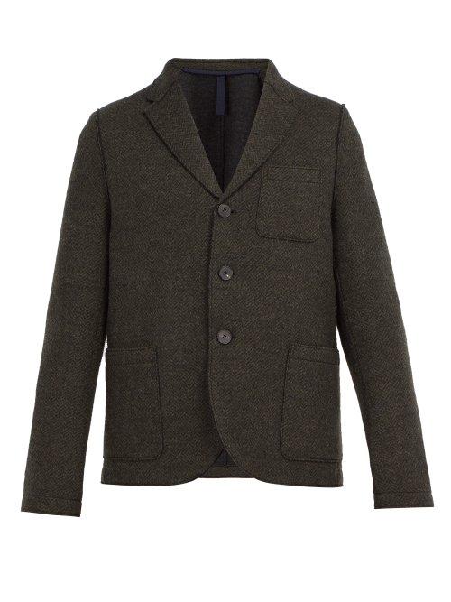 Matchesfashion.com Harris Wharf London - Single Breasted Wool Blend Herringbone Blazer - Mens - Green