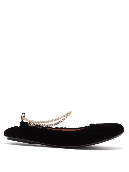 Matchesfashion.com Gianvito Rossi - Crystal-embellished Anklet-chain Velvet Pumps - Womens - Black