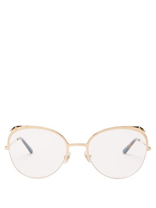 Matchesfashion.com Cartier Eyewear - Panther Cat Eye Metal Glasses - Womens - Gold