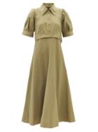 Lee Mathews - Elizabeth Cotton-blend Poplin Maxi Dress - Womens - Khaki
