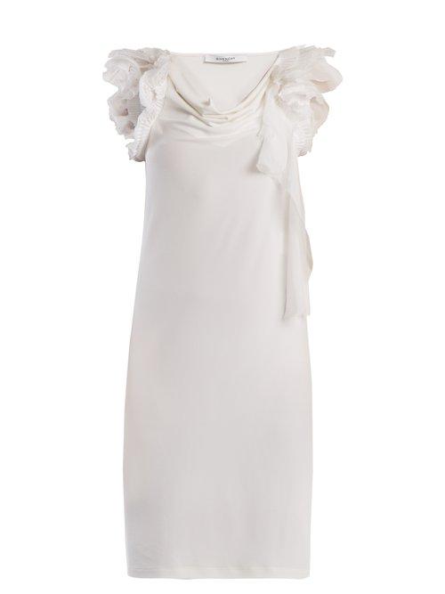 Matchesfashion.com Givenchy - Ruffle Trimmed Cowl Neck Crepe Dress - Womens - White