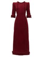 Matchesfashion.com The Vampire's Wife - Cate Ruffle Trim Corduroy Cotton Midi Dress - Womens - Burgundy