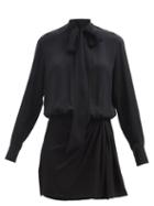 Valentino - Pussy-bow Silk-georgette Mini Dress - Womens - Black