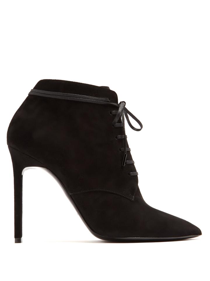 Saint Laurent Anja Suede Lace-up Ankle Boots