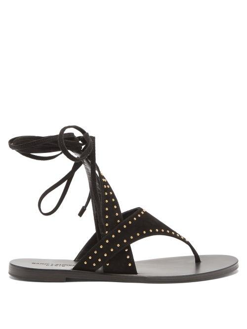 Matchesfashion.com Saint Laurent - Gia Studded Wraparound Suede Sandals - Womens - Black