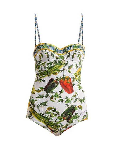 Matchesfashion.com Dolce & Gabbana - Vegetable Print Balconette Swimsuit - Womens - Green Print