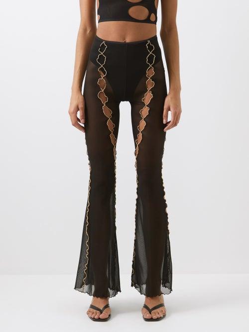 Rui - Cutout-seam Mesh Flared Trousers - Womens - Black