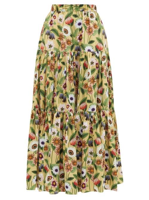 Matchesfashion.com Borgo De Nor - Billie Floral-print Cotton-poplin Maxi Skirt - Womens - Yellow Multi