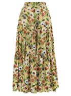 Matchesfashion.com Borgo De Nor - Billie Floral-print Cotton-poplin Maxi Skirt - Womens - Yellow Multi