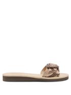 Matchesfashion.com Ancient Greek Sandals - Aglaia Wing-buckle Python Effect-leather Slides - Womens - Pink Multi