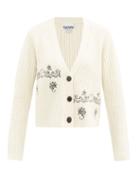 Matchesfashion.com Ganni - Smiling Face-embroidered Wool-blend Cardigan - Womens - Cream