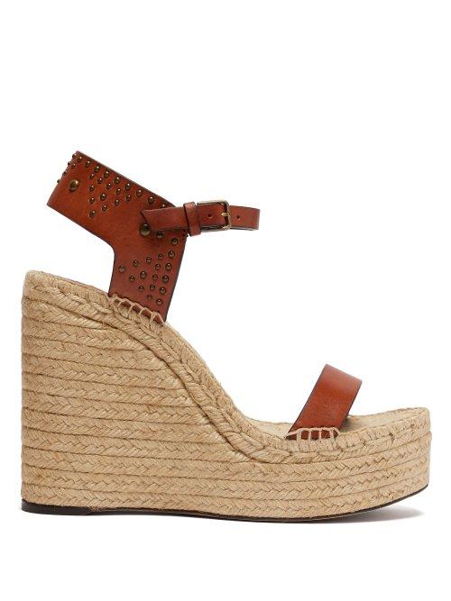 Matchesfashion.com Saint Laurent - Studded Espadrille Wedge Sandals - Womens - Tan