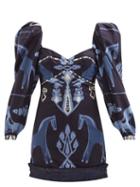 Johanna Ortiz - Raffia-trim Organic Cotton-blend Mini Dress - Womens - Blue Black