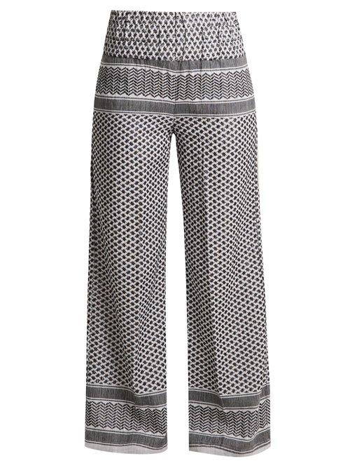 Matchesfashion.com Cecilie Copenhagen - Wide Leg Scarf Jacquard Cotton Trousers - Womens - White Black