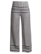 Matchesfashion.com Cecilie Copenhagen - Wide Leg Scarf Jacquard Cotton Trousers - Womens - White Black