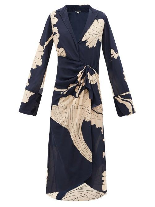 Johanna Ortiz - Mysterious Grace Floral-print Georgette Midi Dress - Womens - Blue