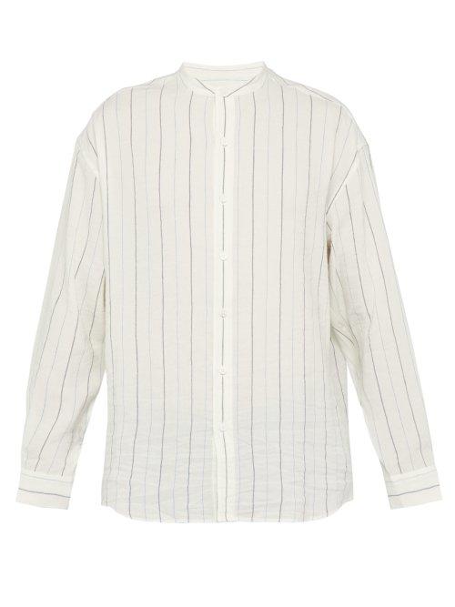 Matchesfashion.com Ditions M.r - Rivoli Grandad Collar Striped Slubbed Poplin Shirt - Mens - White