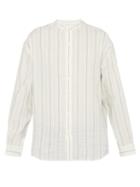 Matchesfashion.com Ditions M.r - Rivoli Grandad Collar Striped Slubbed Poplin Shirt - Mens - White
