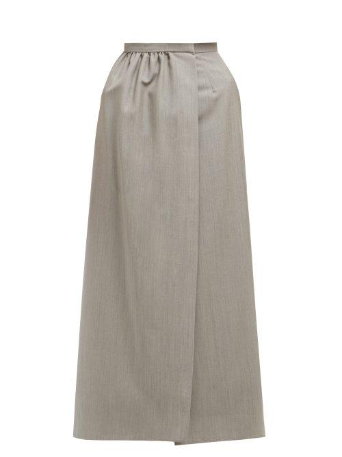 Matchesfashion.com Edward Crutchley - Split Front Wool Midi Skirt - Womens - Light Grey