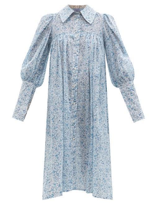 Matchesfashion.com Thierry Colson - Wendy Floral-print Cotton-voile Dress - Womens - Blue Print
