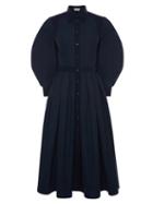 Matchesfashion.com Alexander Mcqueen - Harness-insert Balloon-sleeve Poplin Shirt Dress - Womens - Navy