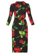Matchesfashion.com Dolce & Gabbana - Buttoned Rose Print Crepe Dress - Womens - Black Multi
