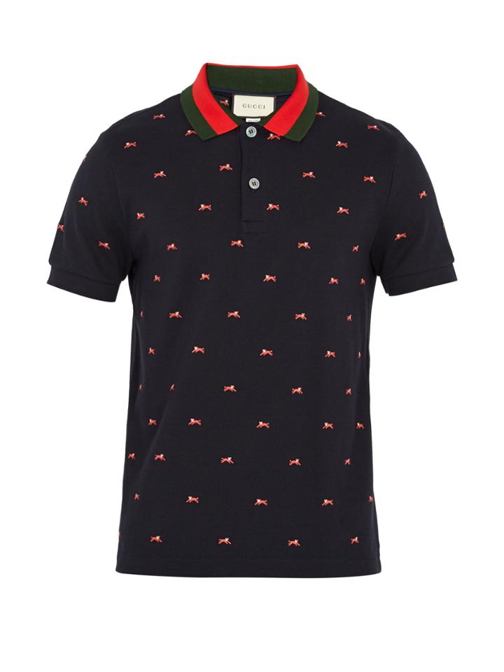 Gucci Panther-embroidered Polo Shirt