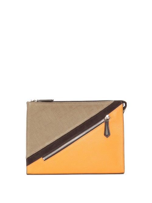 Matchesfashion.com Fendi - Ff-jacquard And Leather Pouch - Mens - Multi