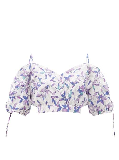 Isabel Marant - Lizberit Floral-print Poplin Cropped Top - Womens - White Multi