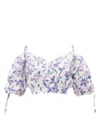 Isabel Marant - Lizberit Floral-print Poplin Cropped Top - Womens - White Multi